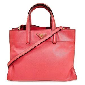 100% Auth Prada Pink Tamaris Triple Pocket Saffiano Soft Leather 2way Tote Bag